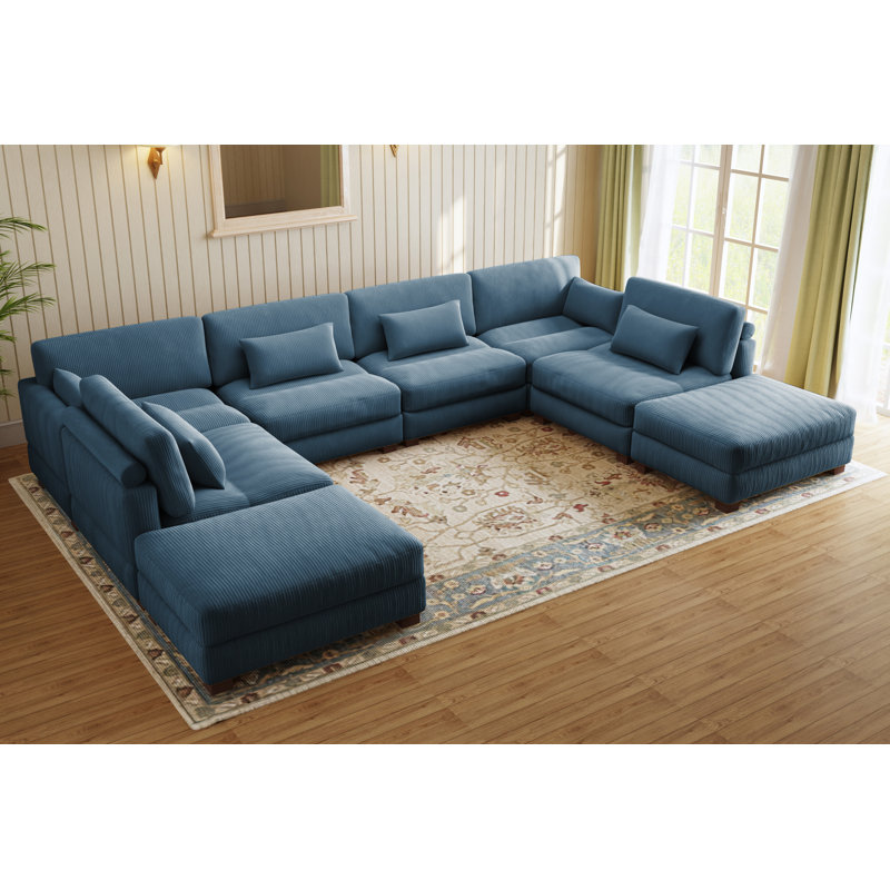8 Seater Corduroy Corner Sofa , Navy Corduroy