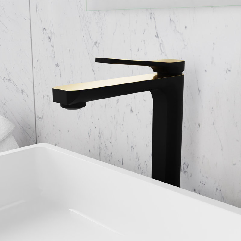 Robinet de salle de bains monotrou avec ensemble de drainage, Noir mat / or brossé