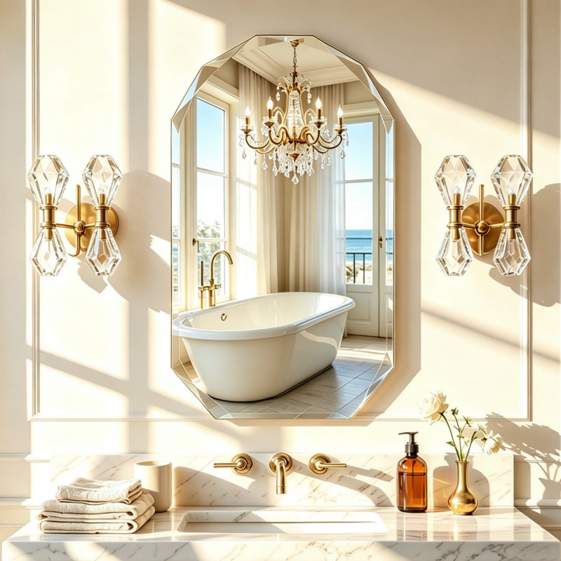 Armoire de salle de bain sans cadre à miroir biseauté avec tablettes réglables, miroir de rangement mural encastré ou à fixation en surface, 21,6 po x 31,4 po