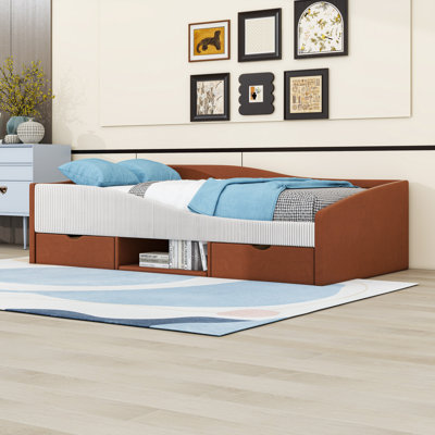 Upholstered Daybed with 2 Drawers and Slats