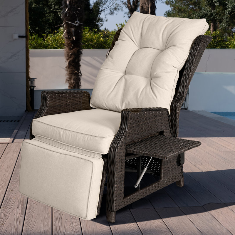 Fauteuil inclinable d'extérieur en osier 2 pièces avec dossier et repose-pieds réglables, Beige, Brun
