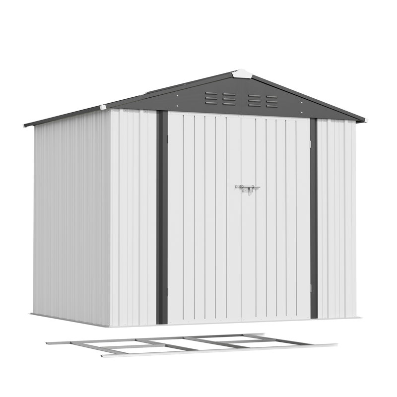 8 Ft. W X 6 Ft. D Metal Storage Shed With Floor Frame, White, White