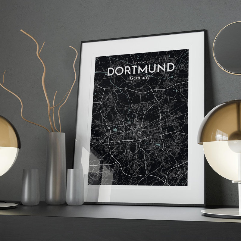 Dortmund City Map In Midnight - No Frame Print, 27.6cm H x 19.7cm W x 0.05cm D