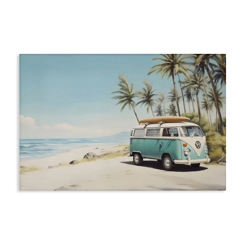 «Summer Bus on Shoreline», art mural par Arlington Prints, H 20 po x l 30 po