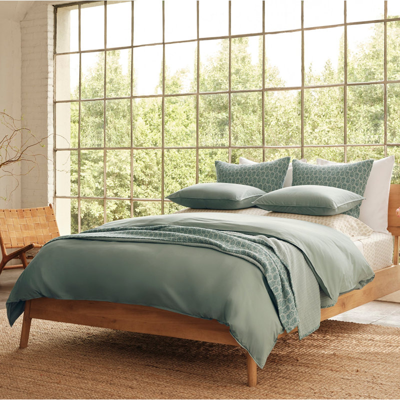 Organic Crinkled Percale Sheet Set, Twin Sheet Set with 1 Pillowcase, Sage