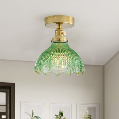 1-lamp dark green dimmable glass ceiling light