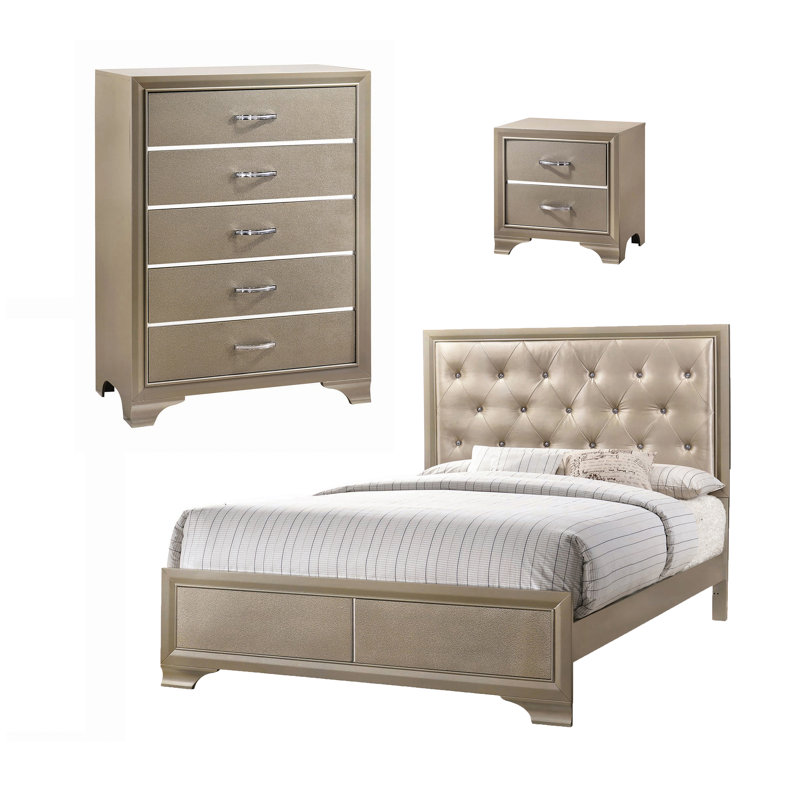 Ensemble de chambre à coucher avec commode 3 pièces Maryela, Grand