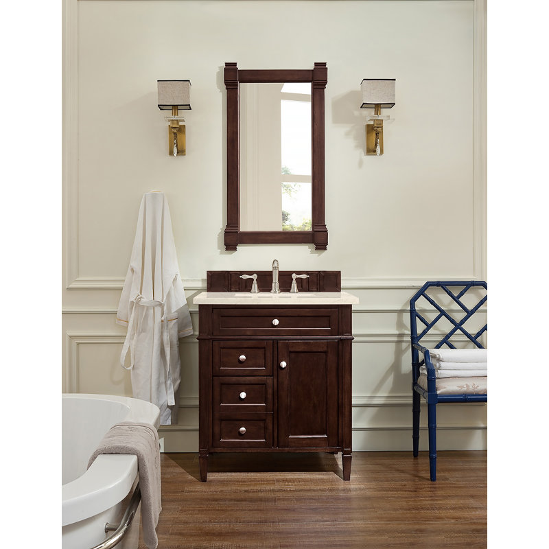 Brittany 30'' W Single Vanity, Carrara White, 8" Widespread, Burnished Mahogany