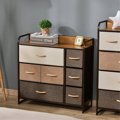 7 commode pour l'organisation de la chambre à coucher. Tiroirs en tissu, plateau en bois. 3 avec conception pliable pour économiser de l'espace. Structure en acier. Surmatelas. L 31,5 po x P 11,5 po. H 31 po. Brun - Solution de rangement. Bois. Dispositif de surmatelas.