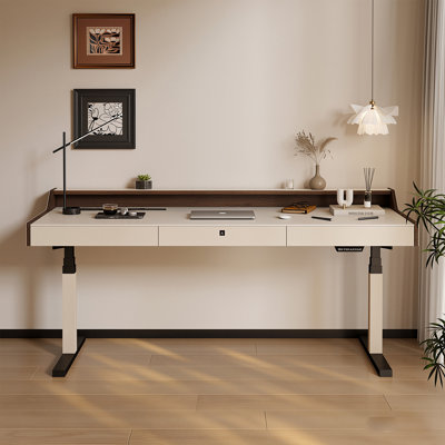47.24"Modern Minimalist Electric Height Adjustable Beige Sintered Stone Office Desk
