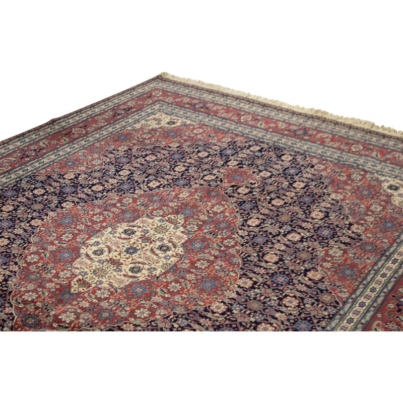 High-Quality Hand-Knotted Navy And Rust Area Rug