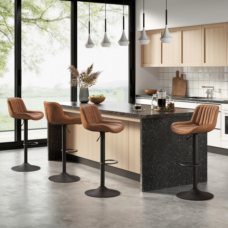 Adjustable Height Swivel Bar Stool, Yellow/Brown