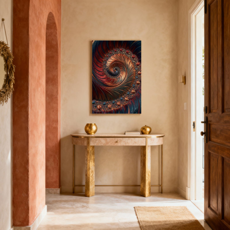 Ensemble de 1 tableau sur toile à motif fractal abstrait en spirale, H 36 po x l 24 po