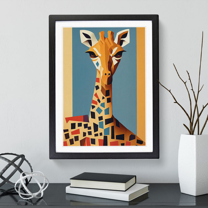 Geometric Giraffe No.2 Abstract - Single Picture Frame Print, Black, 64cm H x 46cm W x 2cm D