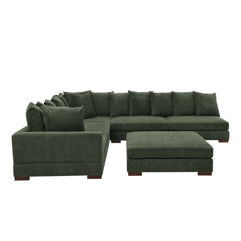 Large Seating Corduroy Modular Sleeper Sectional, Dark Green