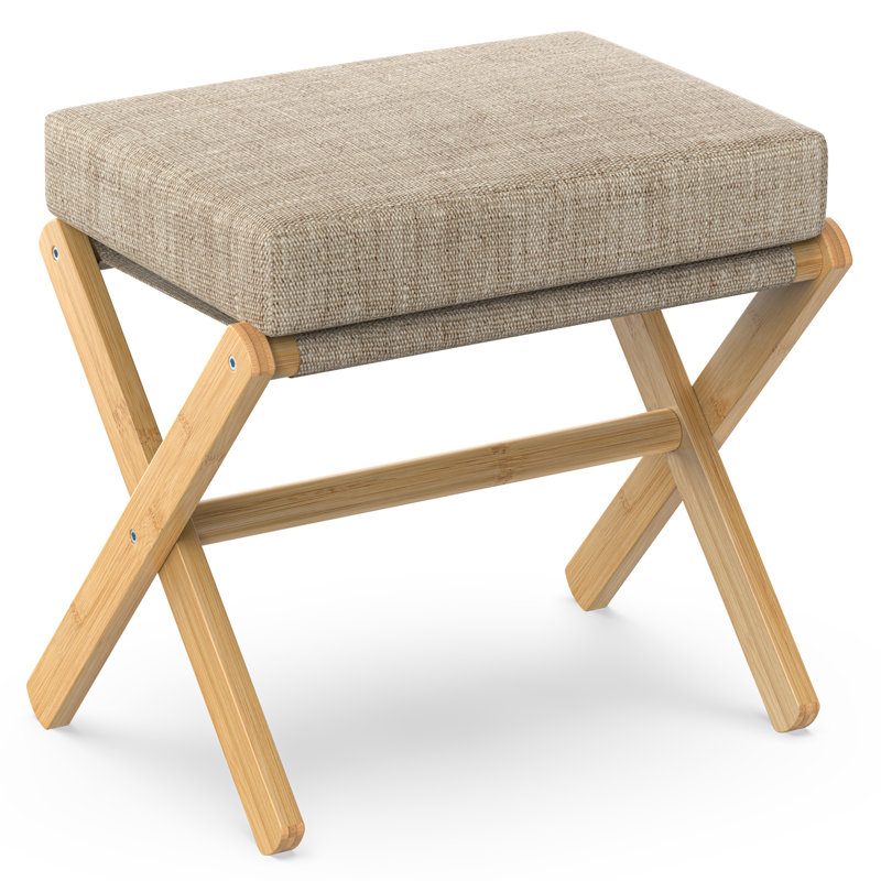 Rud Foldable Foot Stool with Soft Cushion and X Bamboo Legs, Thickened Foam Cushion Stool, Black/Black
