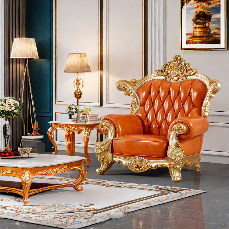 Fauteuil de style européen en cuir de vache de 57,0 po de largeur