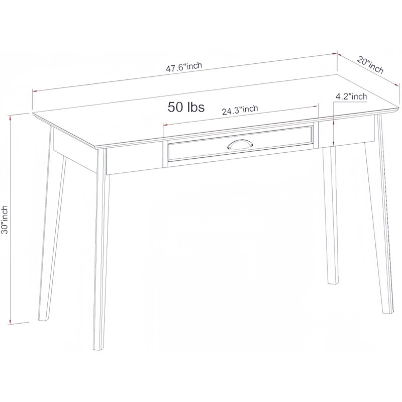 Bureau Cabral - Bureau moderne de 122 cm avec tiroir de rangement, Chêne fumé
