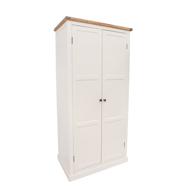 Engen 2 Door Solid + Manufactured Wood Wardrobe, Off White, Black