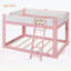 Lit superposé bas Queen Size avec échelle réversible et barrières de sécurité, rose, design gain de place-2138633275-2138633268