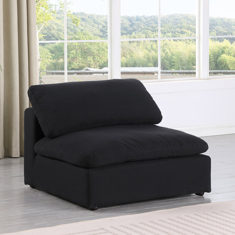 Chaise sans accoudoirs en tissu texturé Hrissonka, Tissu texturé en lin noir