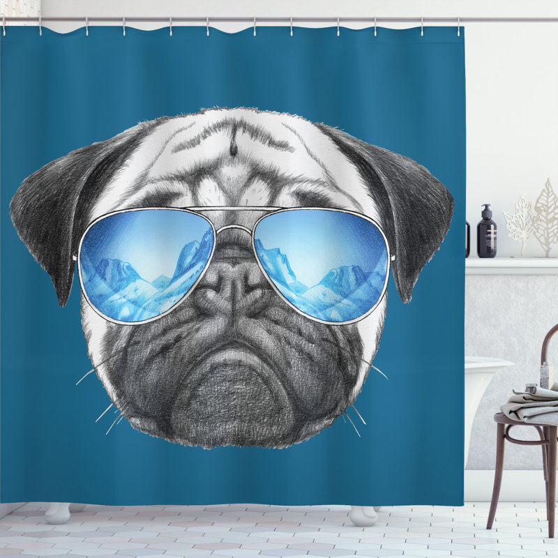 Shower Curtain with Hooks Included, Petrol Blue, 70"H x 69"W
