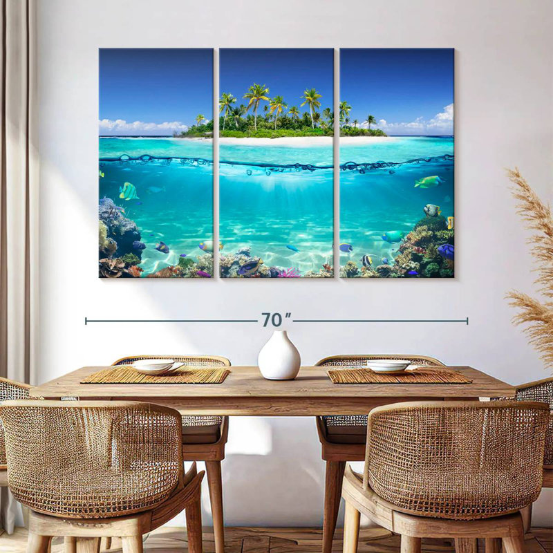 Gillard, île tropicale, récif de corail, H 36 po x l 57 po