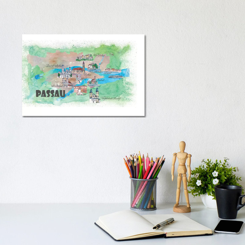 Passau, Bavaria, Germany Travel Poster by Markus & Martina Bleichner - Wrapped Canvas Gallery-Wrapped Canvas Giclée
