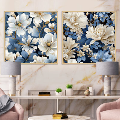Ensemble de 2 collages floraux bleus rétro romantiques à motif floral III