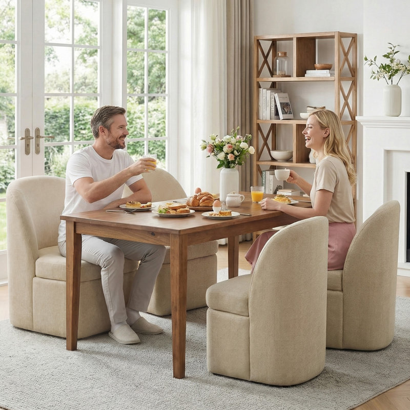 Lyra 4-piece Upholstered Armless Side Dining Chair Set With Hidden Casters, 4