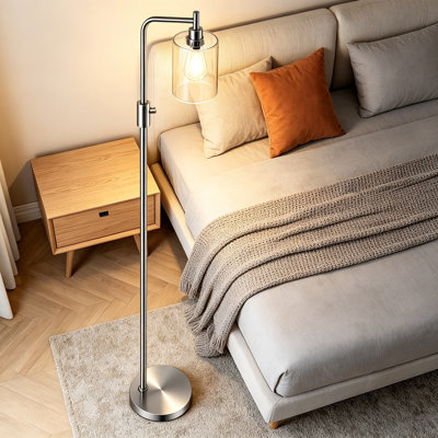Dimmable Floor Lamp For Living Room With Thick Glass Lampshade, Brushed Nickel Modern Standing Lamp With 900LM LED Bulb Included, Tall Lamp For Bedroom, Office, Reading Room