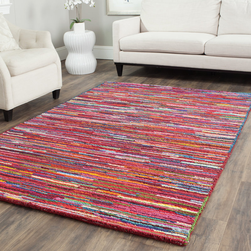 Tapis rayé en coton touffeté à la main Anaheim, Rectangle 5 pi x 8 pi