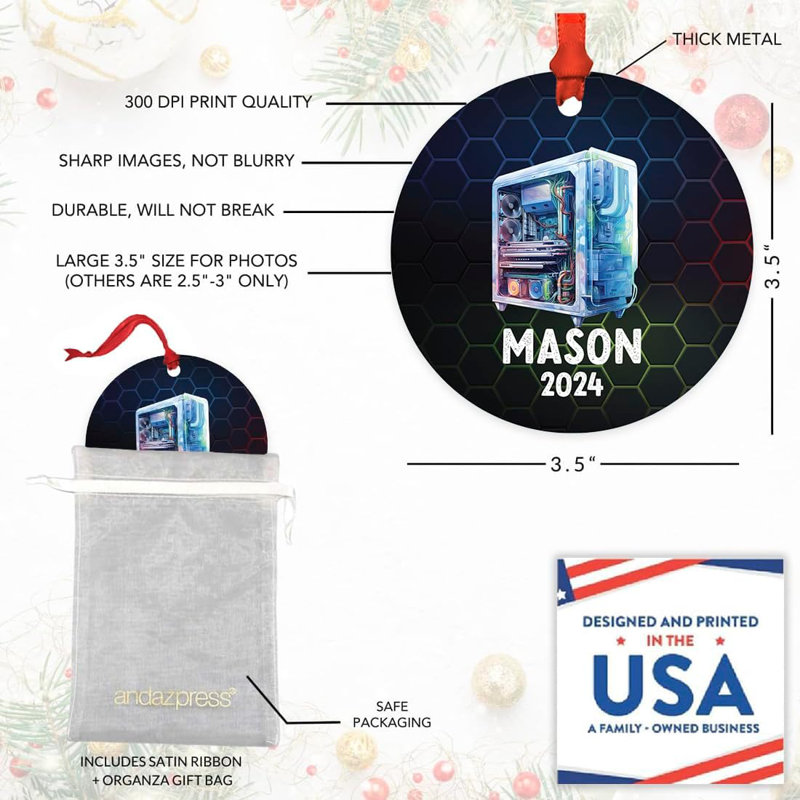 Ornement de Noël personnalisé PC 20x Gamer métal arbre de Noël décor avec nom, Oui