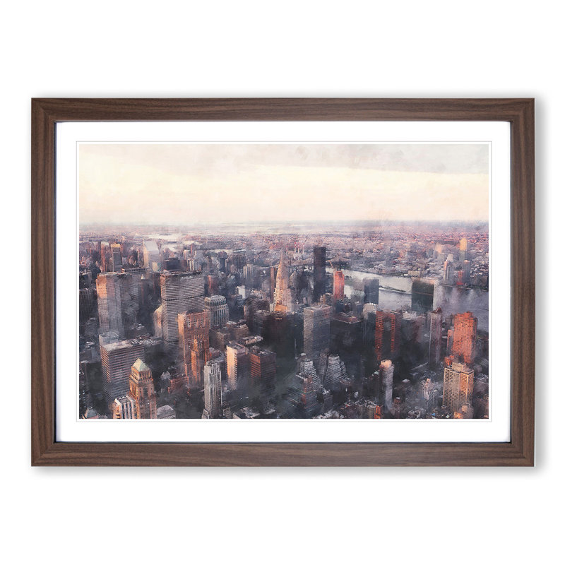 New York Skyline Vol.10 - Picture Frame Graphic Art, 36cm H x 48cm W x 2cm D, Walnut Framed
