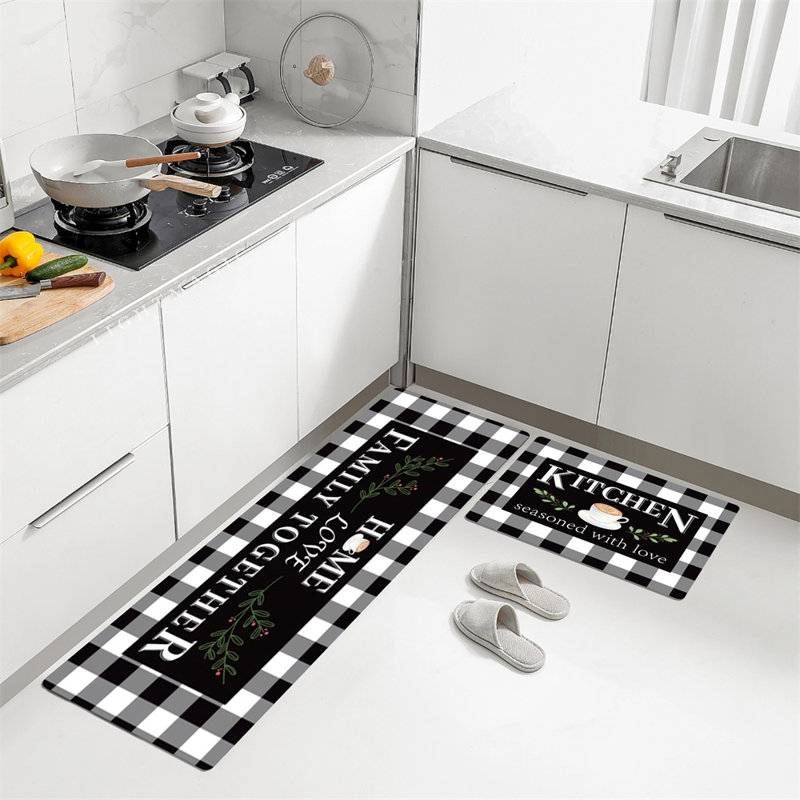 Aphroditi Checkered Polyester Water Resistant Anti-Fatigue Non-Skid Kitchen Mat
