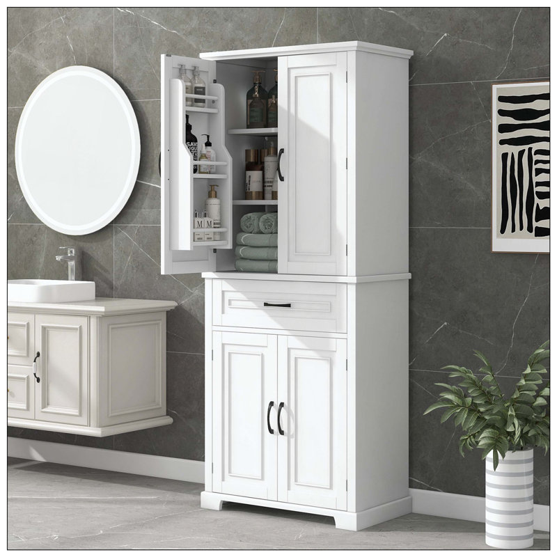 Bathroom Storage Cabinet Doors Drawer Adjustable Shelf, White