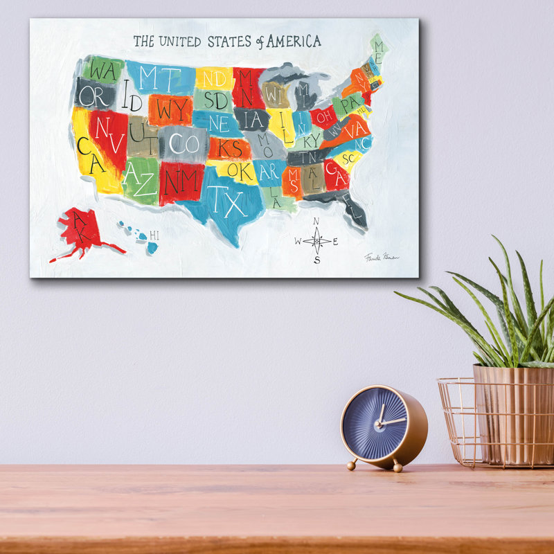  «Us Map» par Farida Zaman, art mural en verre acrylique, 16 po x 12 po
