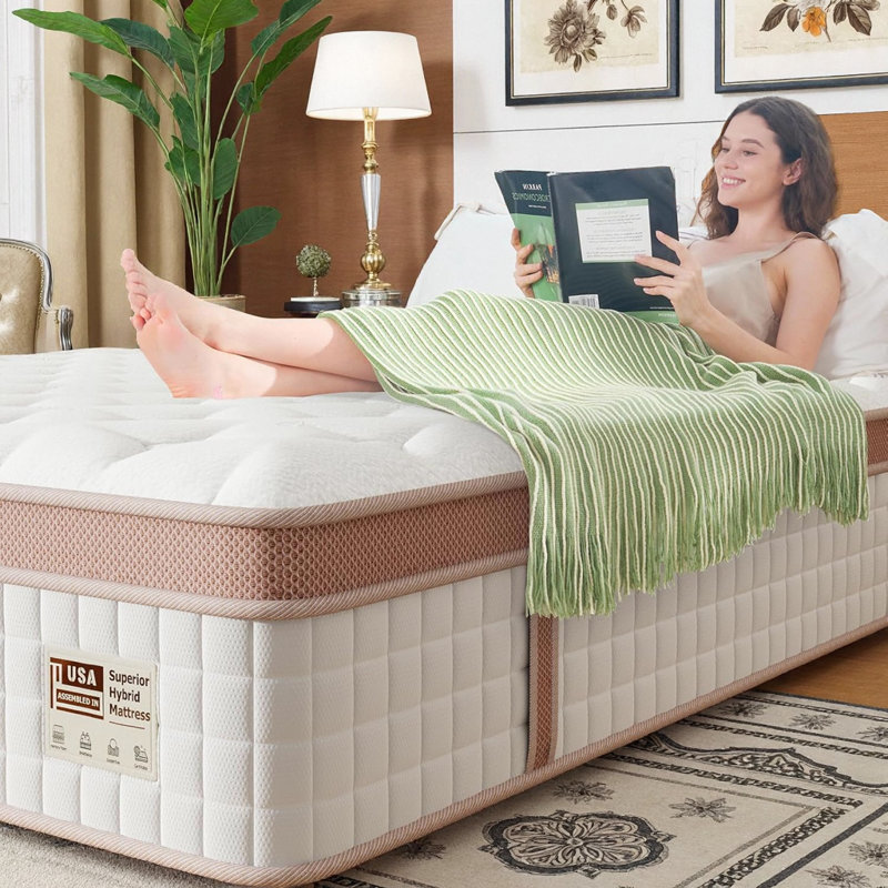 Matelas hybride ferme de 12 pouces LUMERIS - Mousse à mémoire de forme gélifiée et ressorts ensachés - Soulagement de la pression, isolement du mouvement et soutien au froid