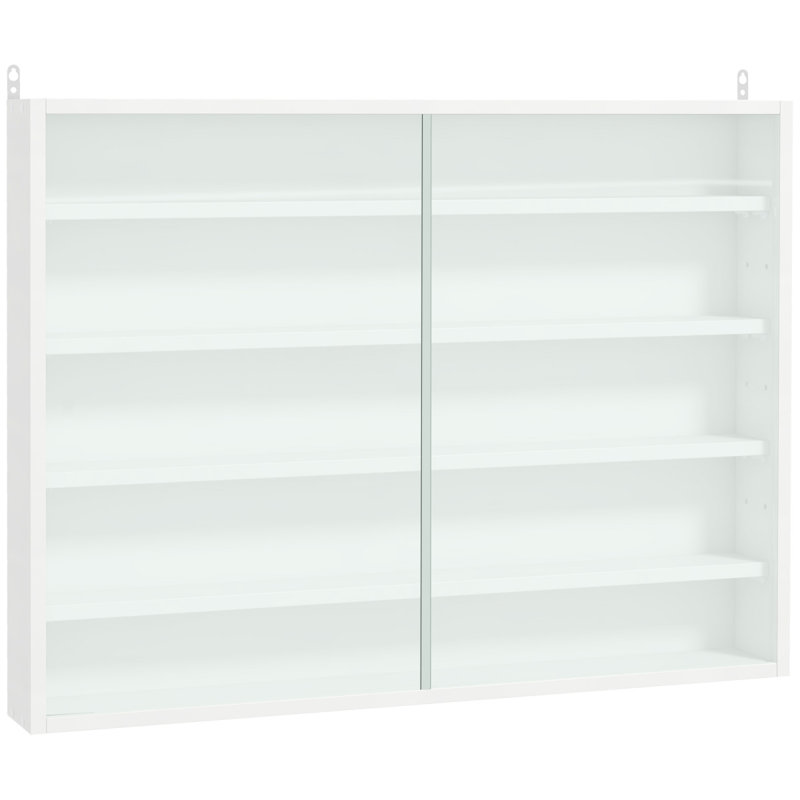 5-Tier Display Cabinet, Glass Display Case With 2 Doors And Adjustable Shelves, Wall-Mounted, White, White