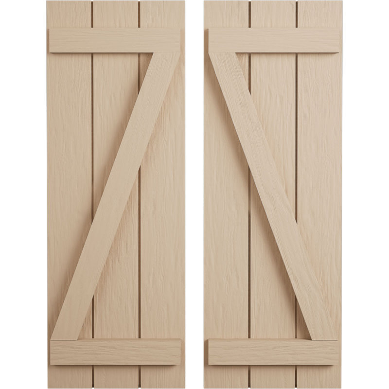 Volets en faux bois avec planche en Z, Texture sciée brute / brun clair apprêté, 16", H 44 po x l 16,5 po x P 1 po