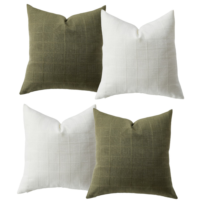 4 Pack 18x18 Inch Soft Chenille Plaid Throw Pillow Covers – Boho Farmhouse Decorative Cushion Covers with Hidden Zipper, Machine Washable – for Sofa, Couch & Bedroom – 2 White / 2 Green