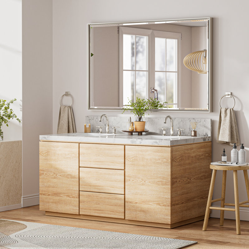 Miroir de salle de bain mural Lohoski, 30 po x 48 po, Nickel brossé