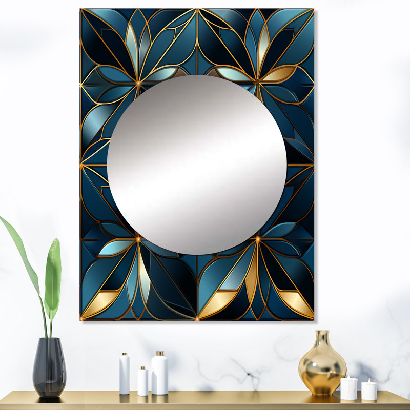 Bleu quantique mosaïque vision géométrique - miroir géométrique, miroir mural géométrique unique, impression d'art en métal