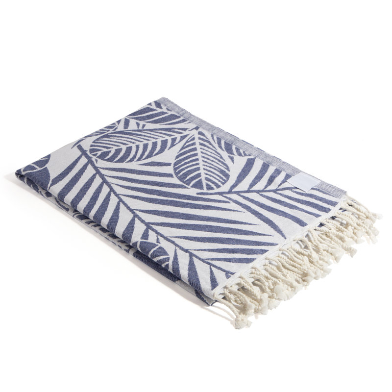  Hawaiian Flower Organic Sand-Free Turkish Cotton Beach Peshtemal, 66" x 36" , Blue