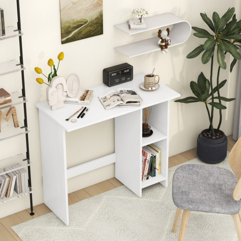 Small Computer Desk With Storage And Adjustable Shelf, White