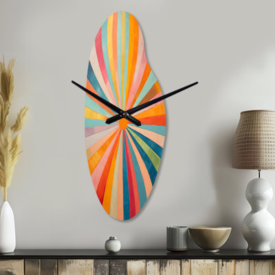 Colorful Mid Century Optical Serenade I - Midcentury Modern Curved Metal Clock, Modern Asymmetrical Wall Clock Print