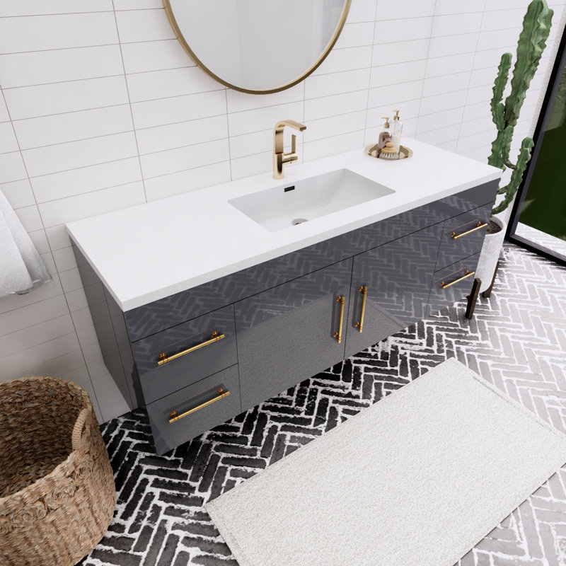 Ensemble de meuble-lavabo mural simple 60 "Spring, Gris brillant