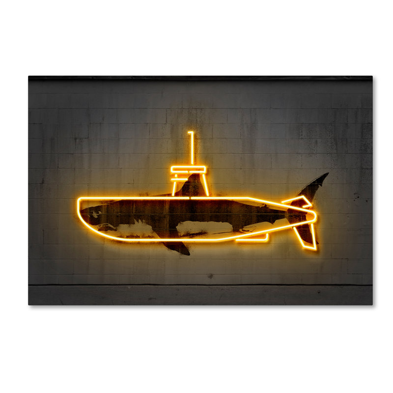 Yellow Submarine Neon Shark 30x47 Canvas Art