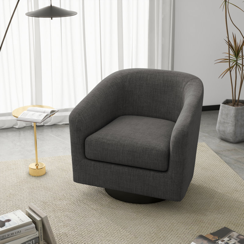 Bennett 73.1 Cm Wide Cotton Swivel Barrel Chair, Grey Fabric