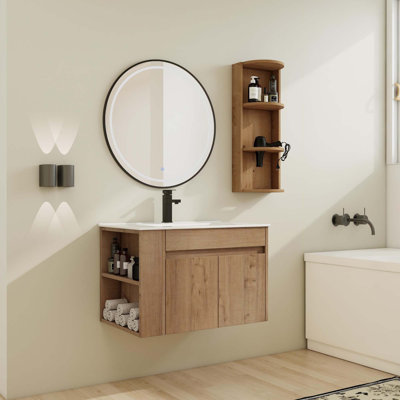 Meuble-lavabo mural 30 po avec lavabo et support de rangement